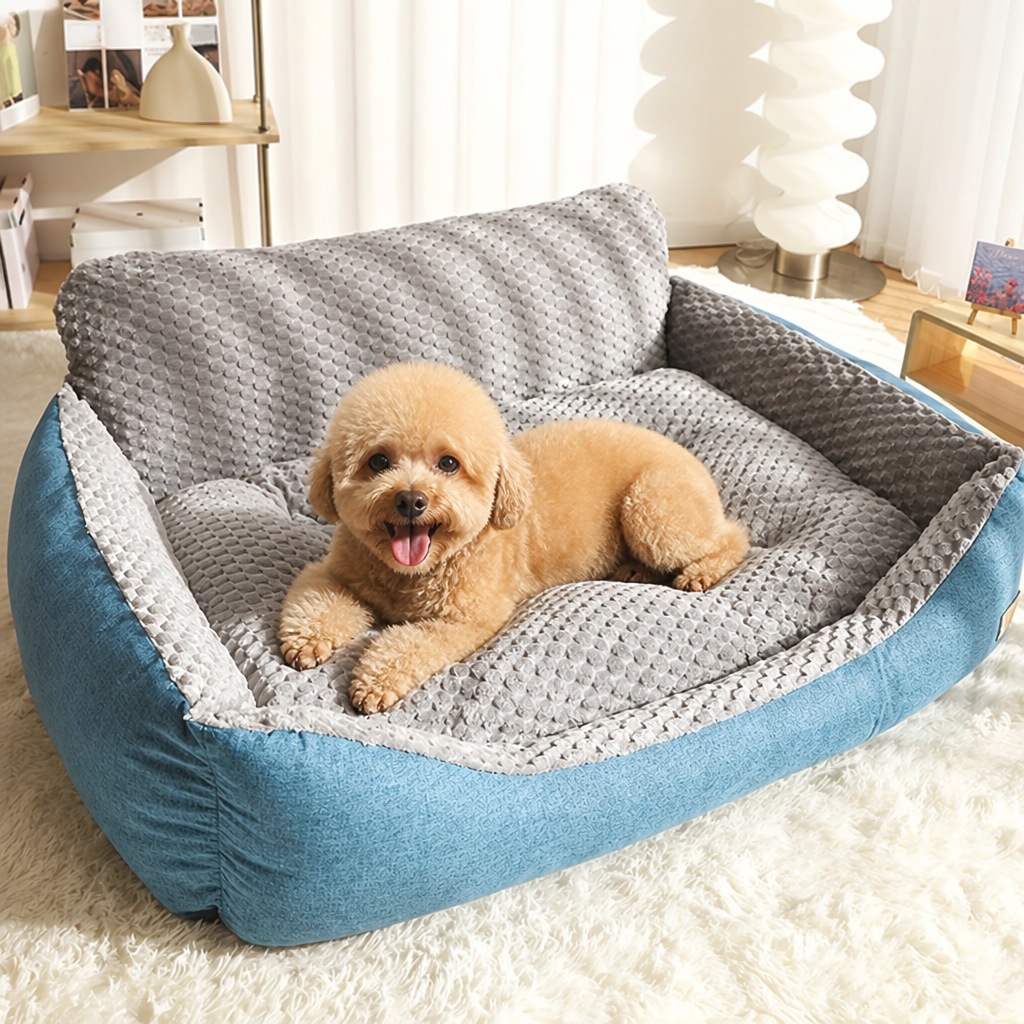 Plush High-Back Thick PP Cotton Pet Sofa Bed Removable Cover