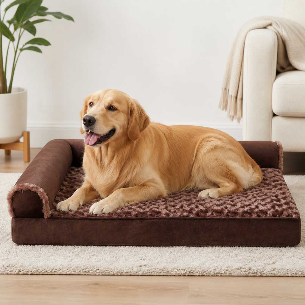 Orthopedic High Density Foam Sherpa Dog Bed Removable Cover