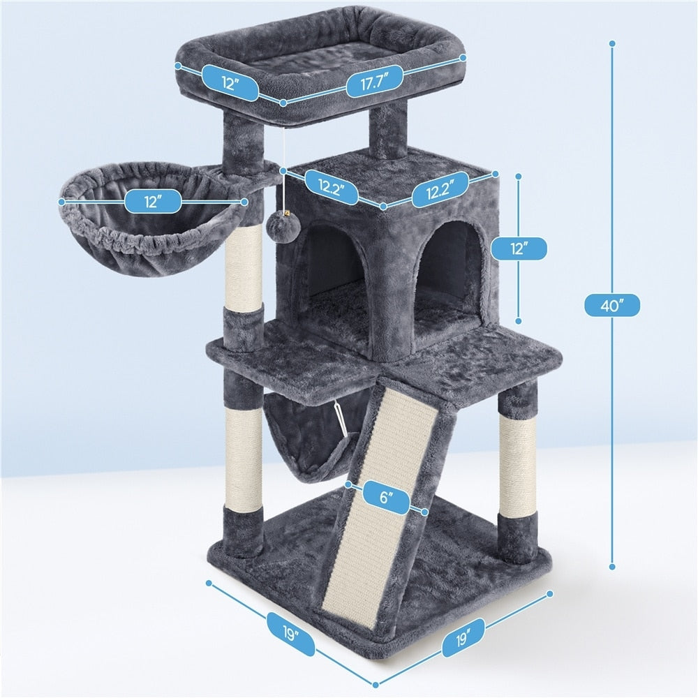 Yaheetech 40-Inch Cat Tower With Condo Dark Gray