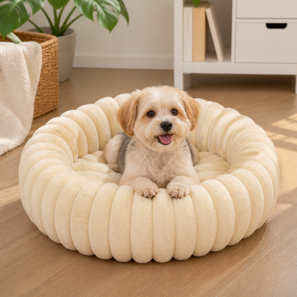 Plush Round Polypropylene Fiber Dog Bed