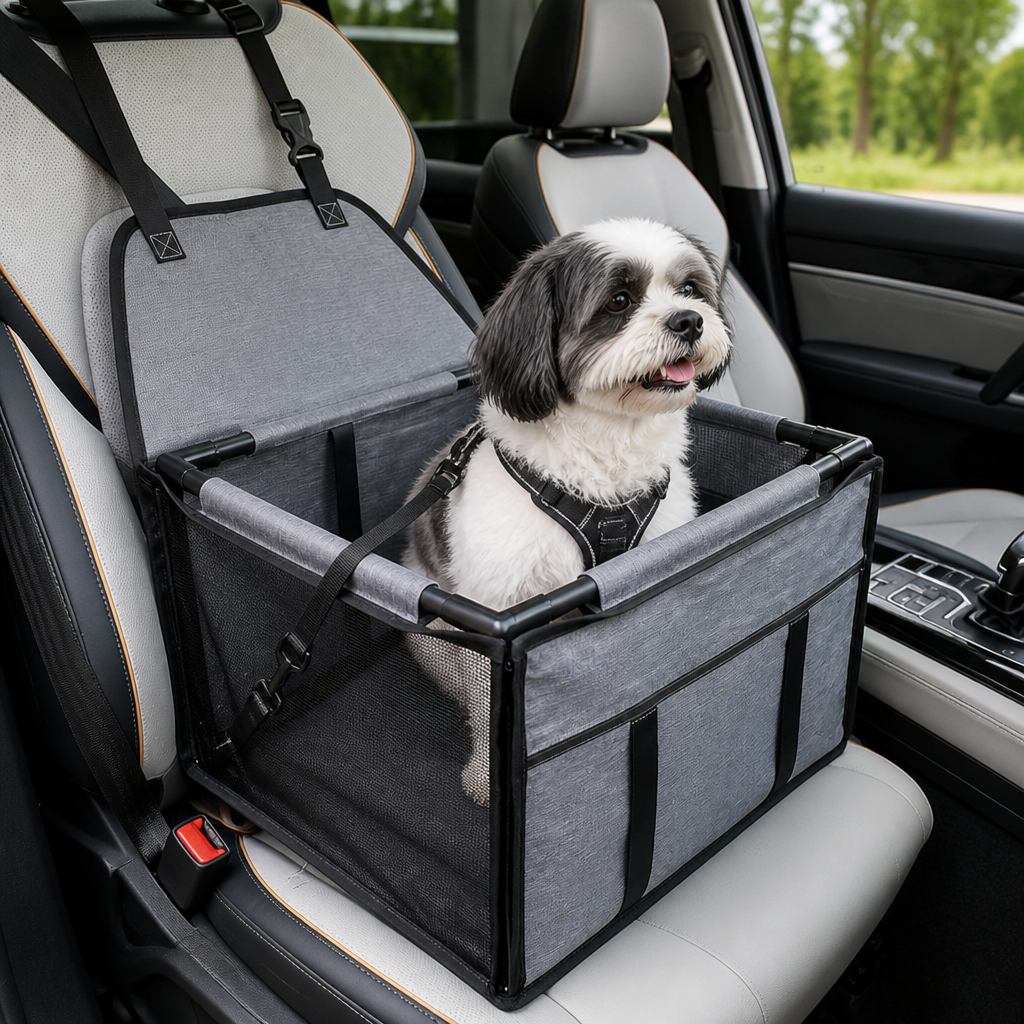 Dog Car Seat Booster with Removable Mat and Safety Belt Black