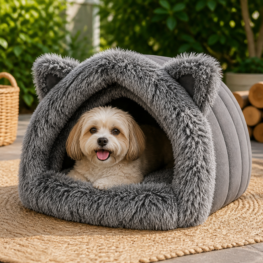 Warm Polyester Fiber Hooded Pet Nest Bed