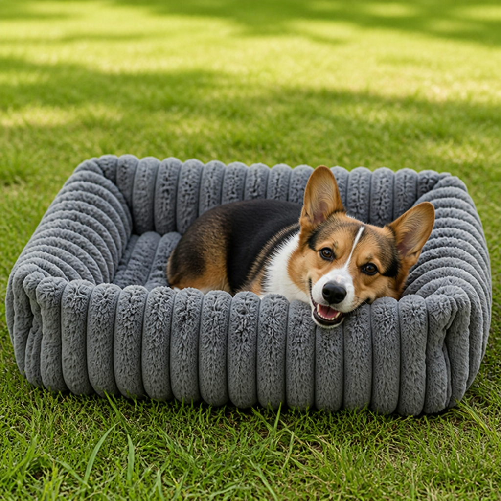 Soft Corduroy Bolster Dog Bed Removable Cover
