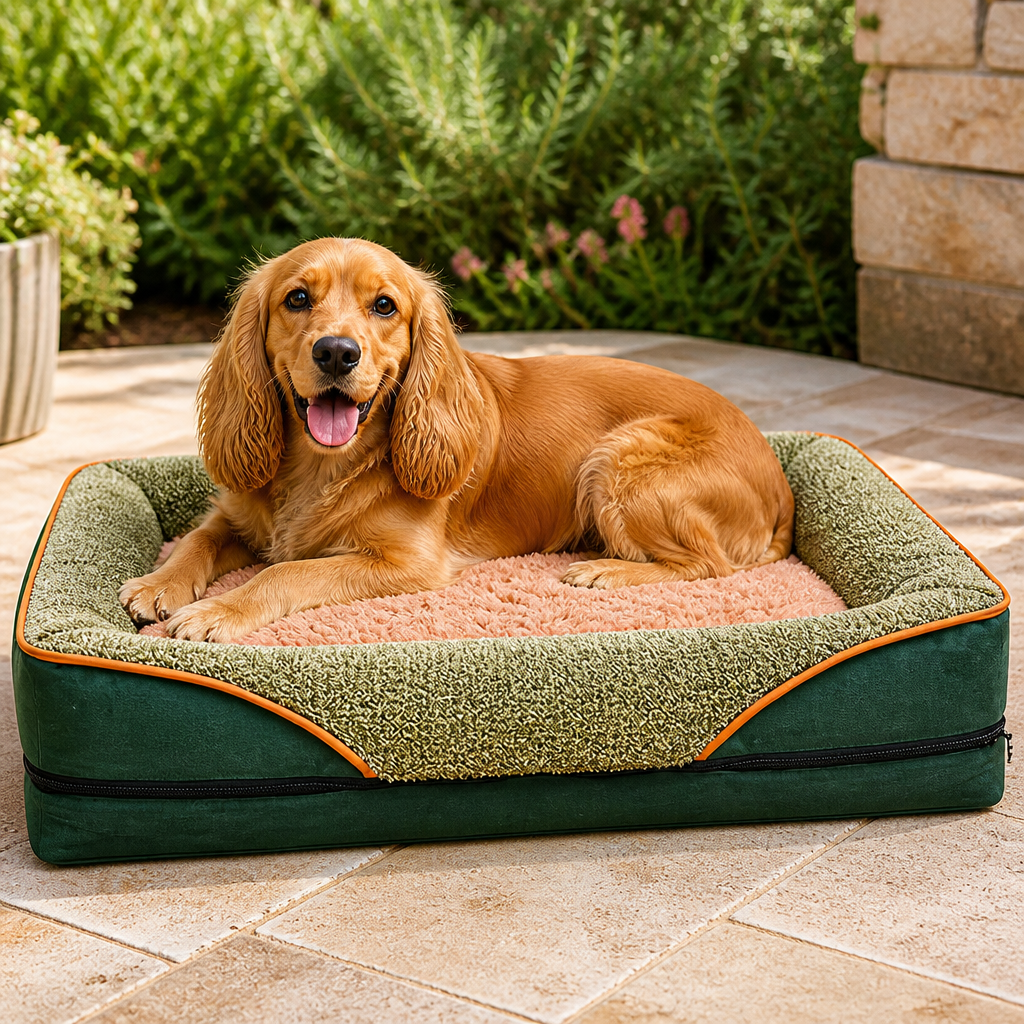 Plush Bolster Polyester Pet Bed Removable Cover