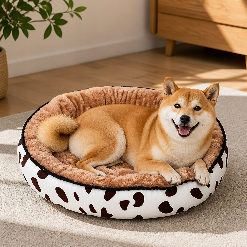 Cozy Plush Oval Pet Bed Removable Cover