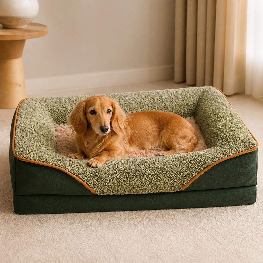 Plush Bolster Polyester Pet Bed Removable Cover