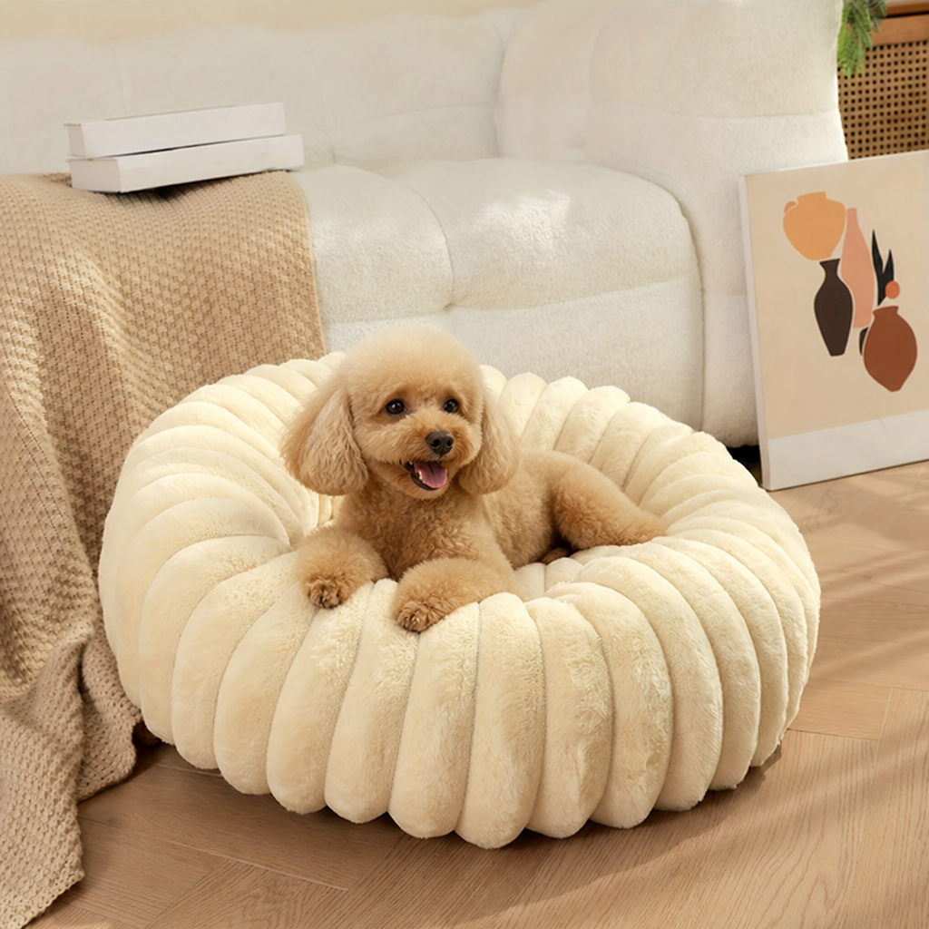 Plush Round Polypropylene Fiber Dog Bed