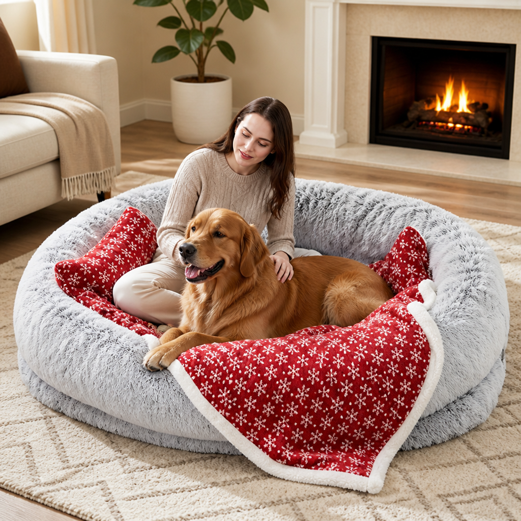 Orthopedic Washable Faux Fur Human Dog Bed Removable Cover