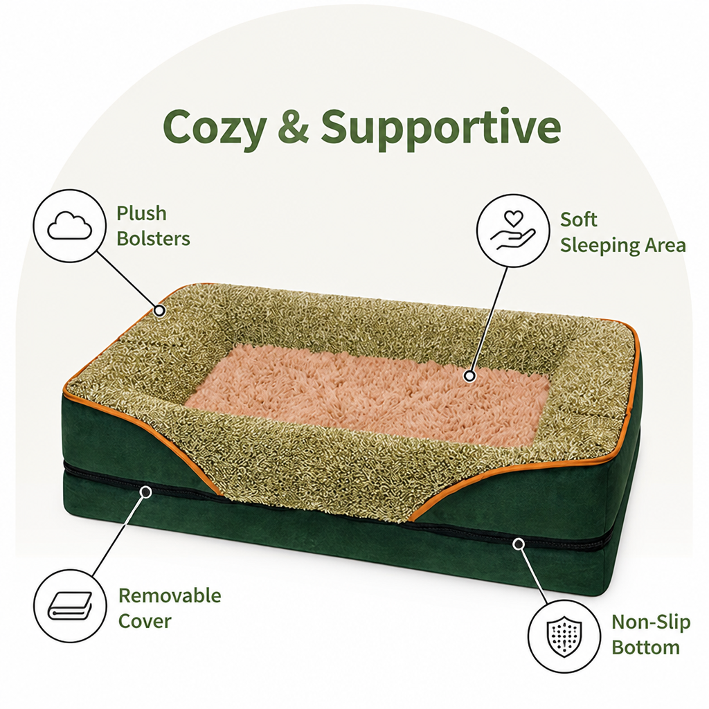 Plush Bolster Polyester Pet Bed Removable Cover
