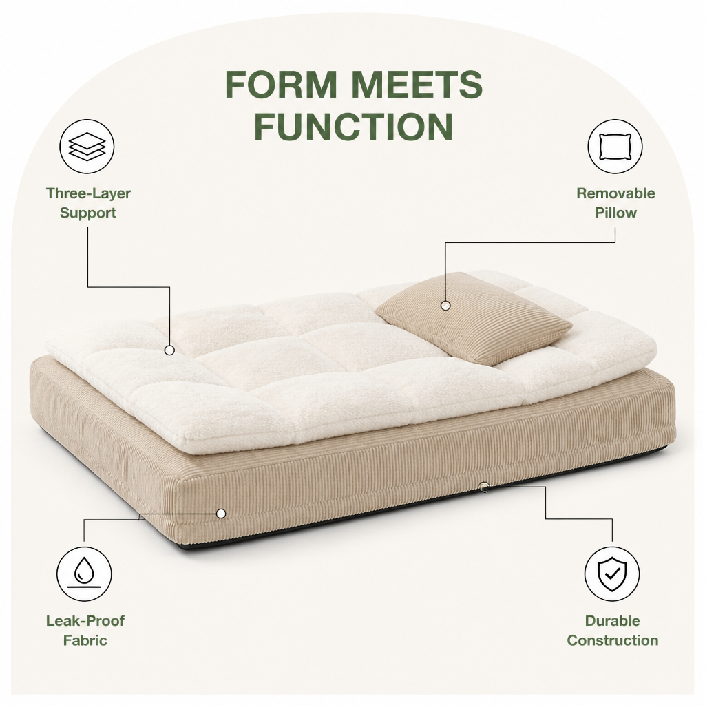 Ergonomic Spinal Support Foam Removable Pillow Dog Bed