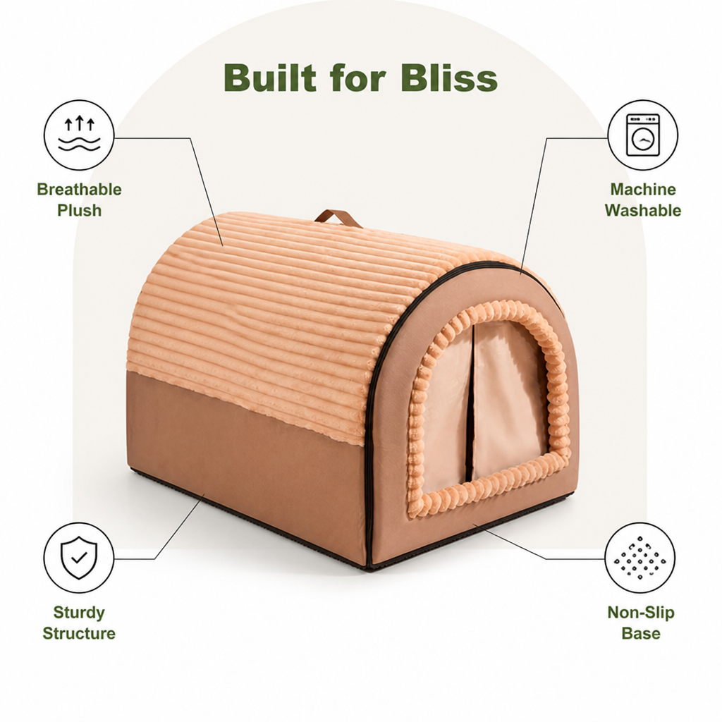 Foldable Washable Non-Slip Polyester Pet Cave Bed