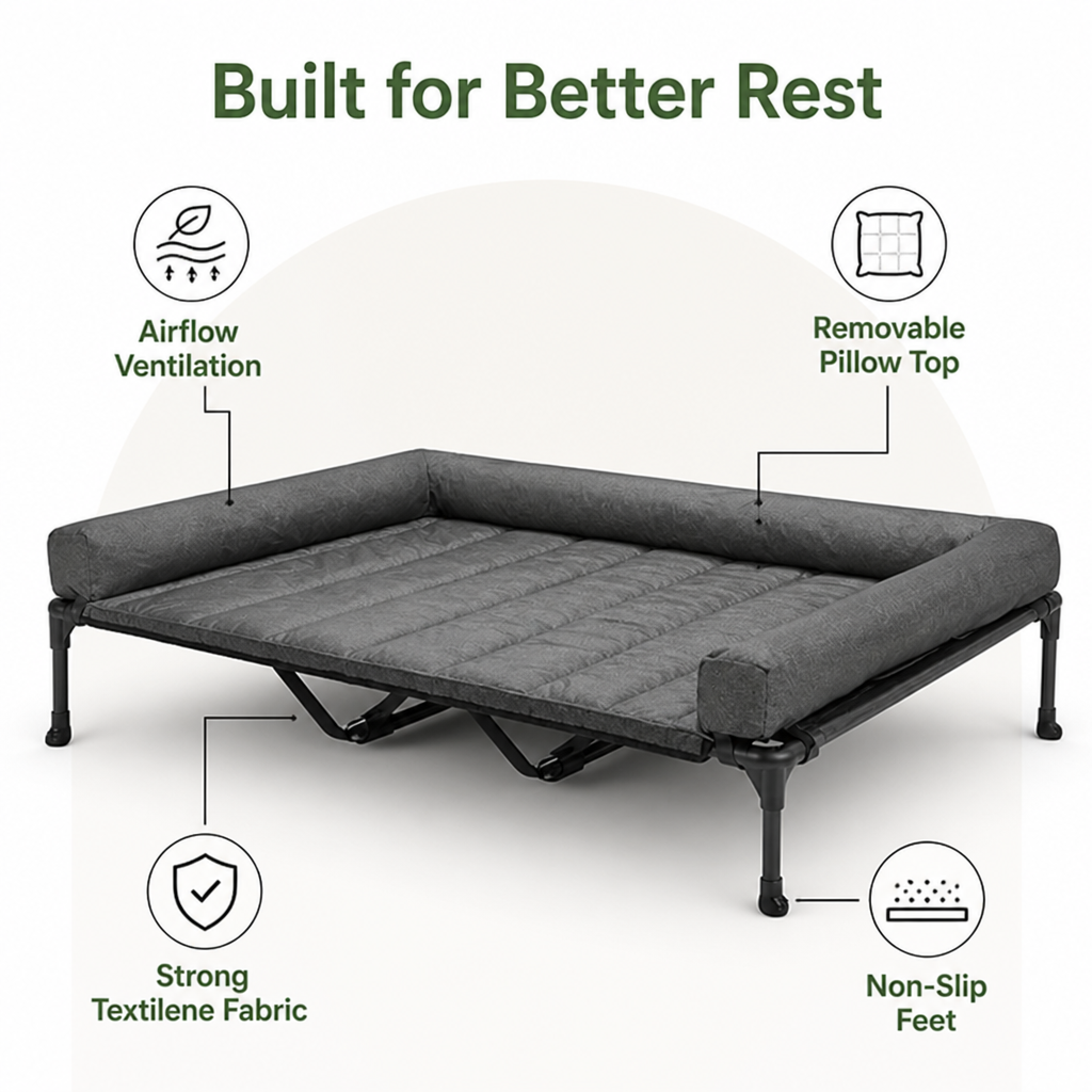Elevated Cooling Mesh Dog Bed Removable Pillow Top