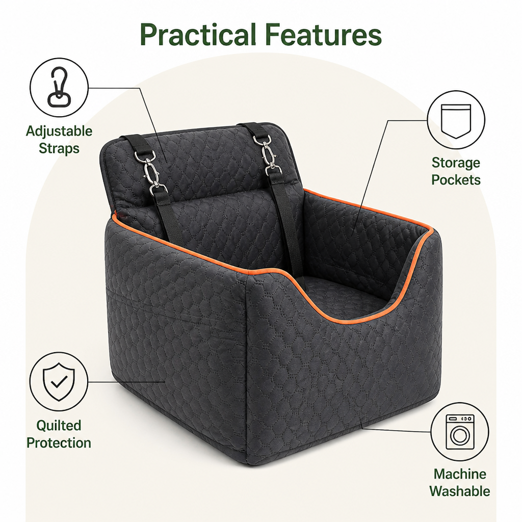 Elevated Dog Car Booster Seat Removable Washable Bed