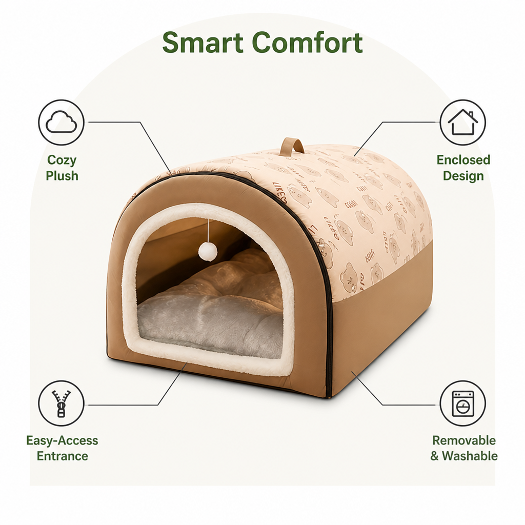Warm Washable Semi-Enclosed Dog House Removable Cover