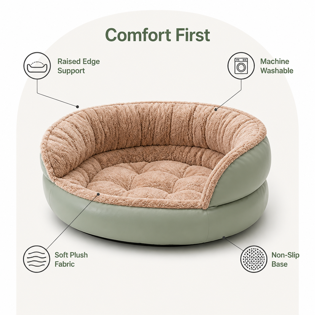 Washable Non-Slip Round Polyester Pet Bed