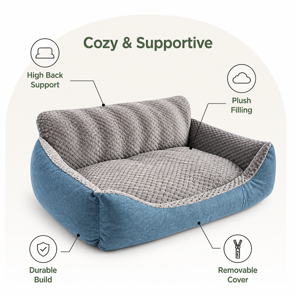 Plush High-Back Thick PP Cotton Pet Sofa Bed Removable Cover