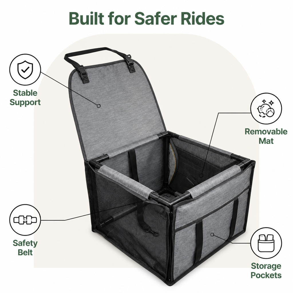 Dog Car Seat Booster with Removable Mat and Safety Belt Black