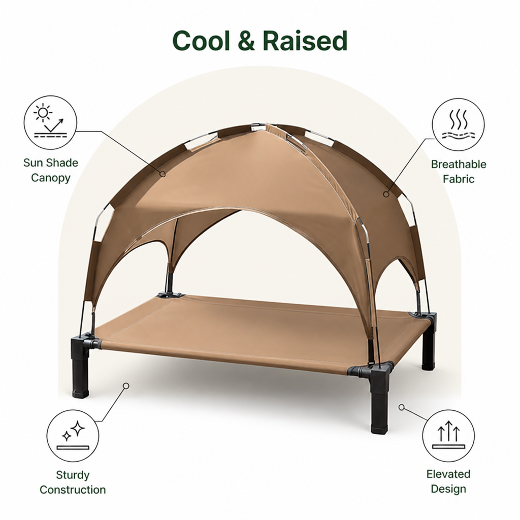 Elevated Cooling Portable Dog Cot Removable Canopy