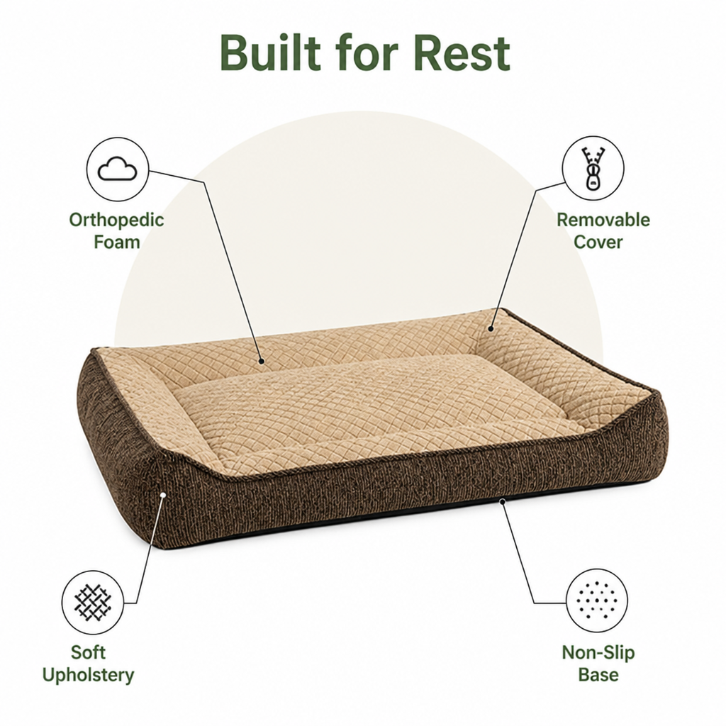 Orthopedic Memory Foam Non-Skid Dog Bed Removable Cover