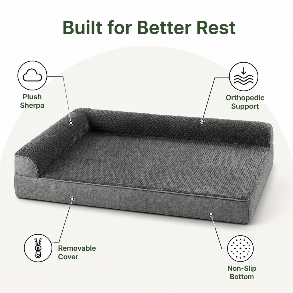 Orthopedic High Density Foam Sherpa Dog Bed Removable Cover