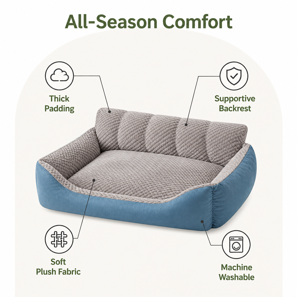 Plush High-Back Thick PP Cotton Pet Sofa Bed