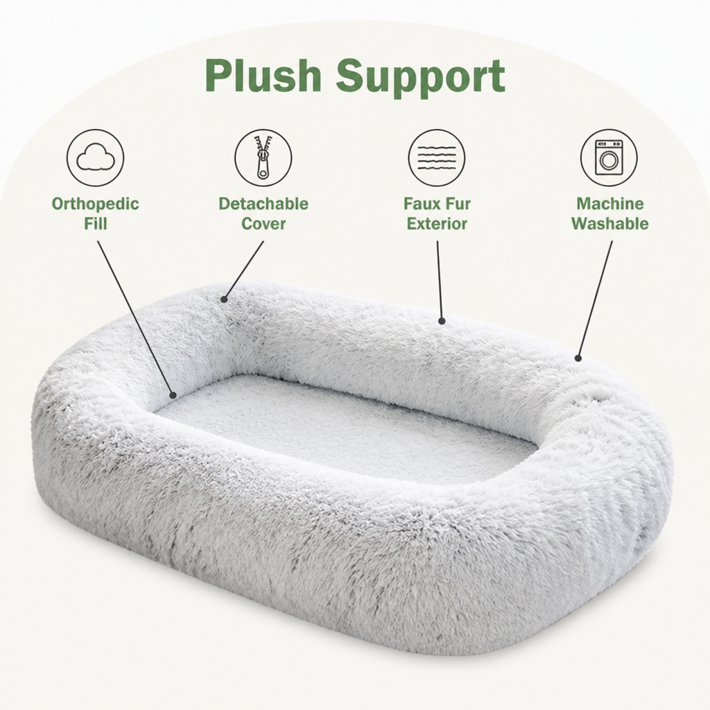 Orthopedic Washable Faux Fur Human Dog Bed Removable Cover
