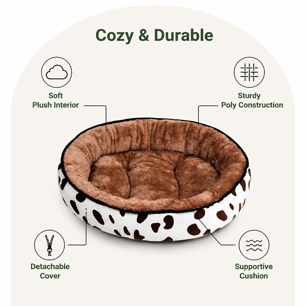 Cozy Plush Oval Pet Bed Removable Cover