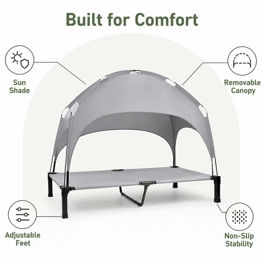 Elevated Cooling Aluminum Outdoor Dog Bed Removable Canopy