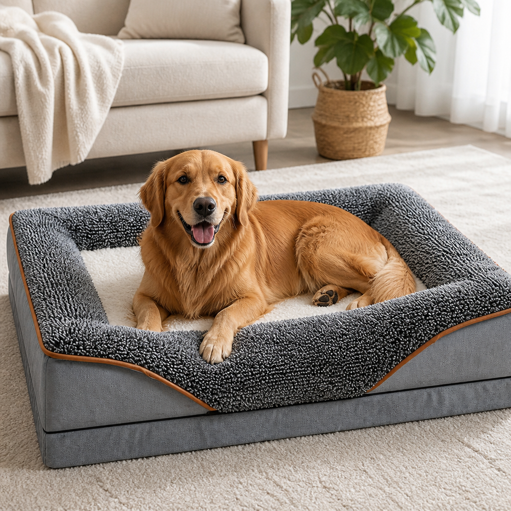 Plush Bolster Polyester Pet Bed Removable Cover