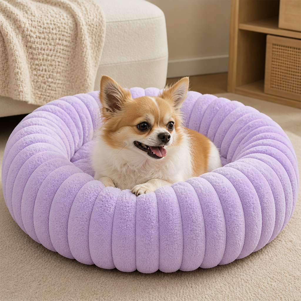 Plush Round Polypropylene Fiber Dog Bed
