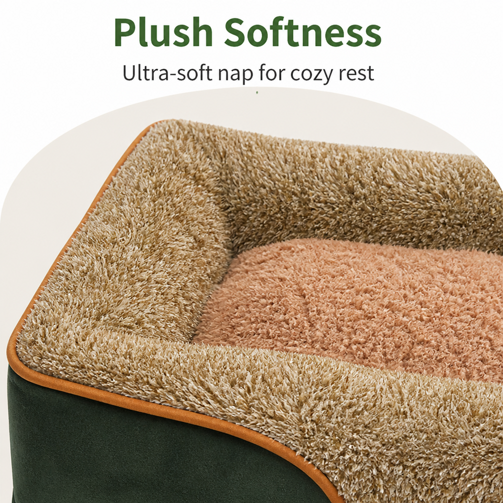Plush Bolster Polyester Pet Bed Removable Cover