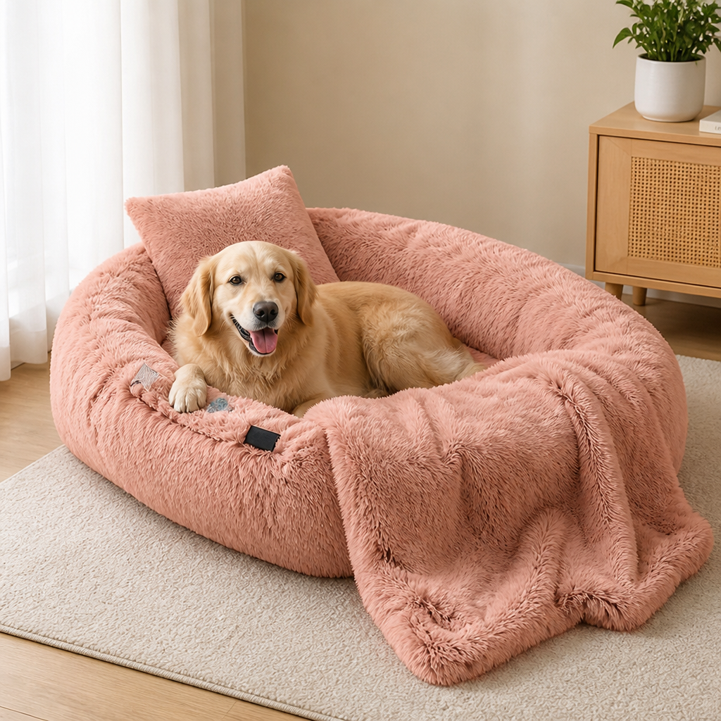 Orthopedic Washable Faux Fur Human Dog Bed Removable Cover