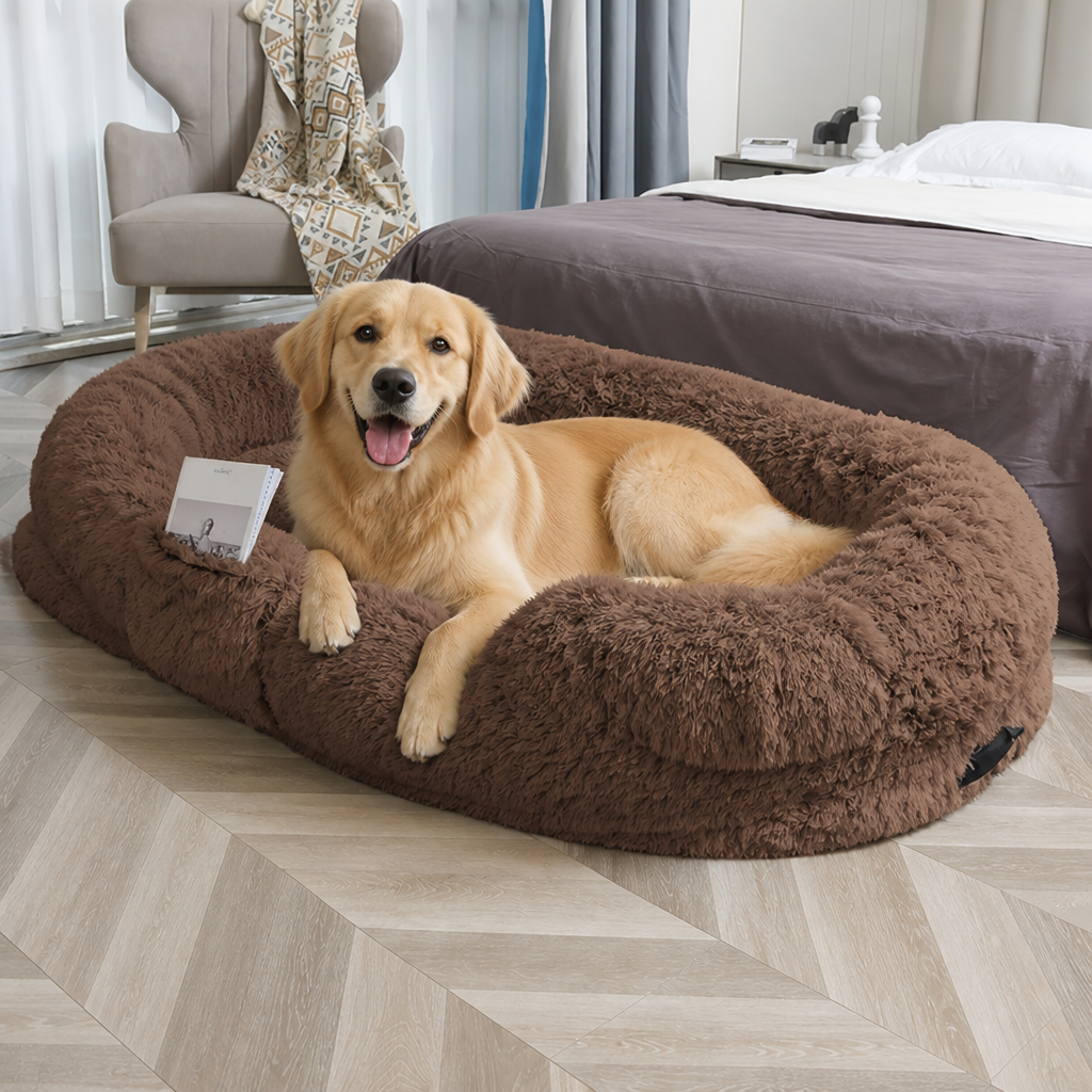 Orthopedic Washable Faux Fur Human Dog Bed Removable Cover