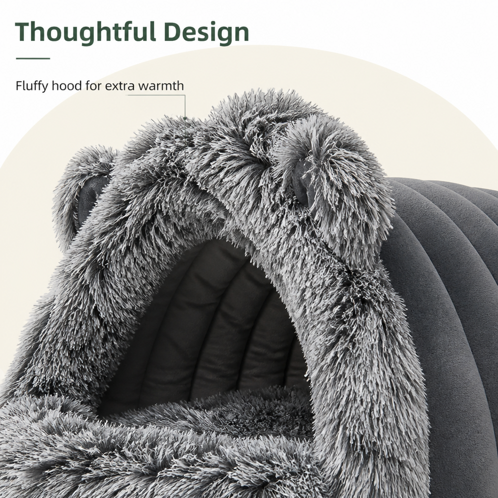 Warm Polyester Fiber Hooded Pet Nest Bed