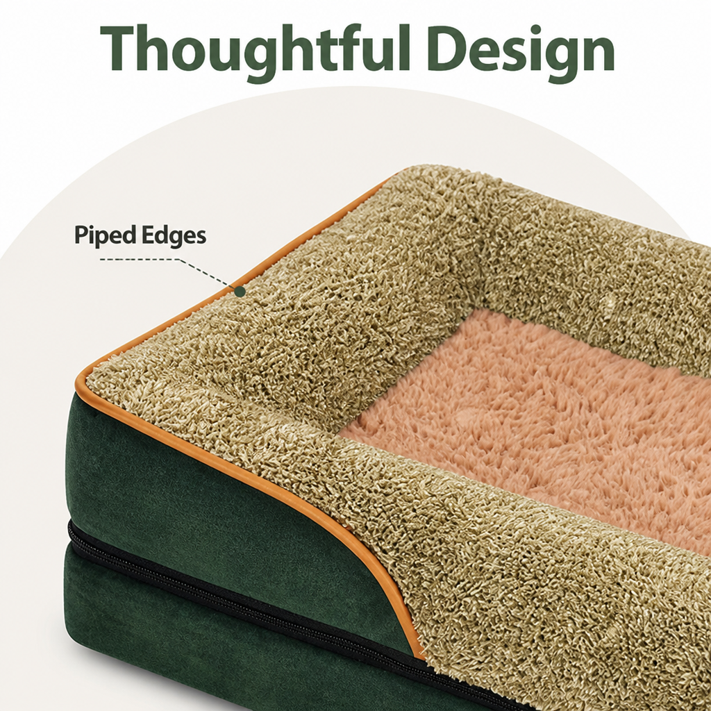 Plush Bolster Polyester Pet Bed Removable Cover