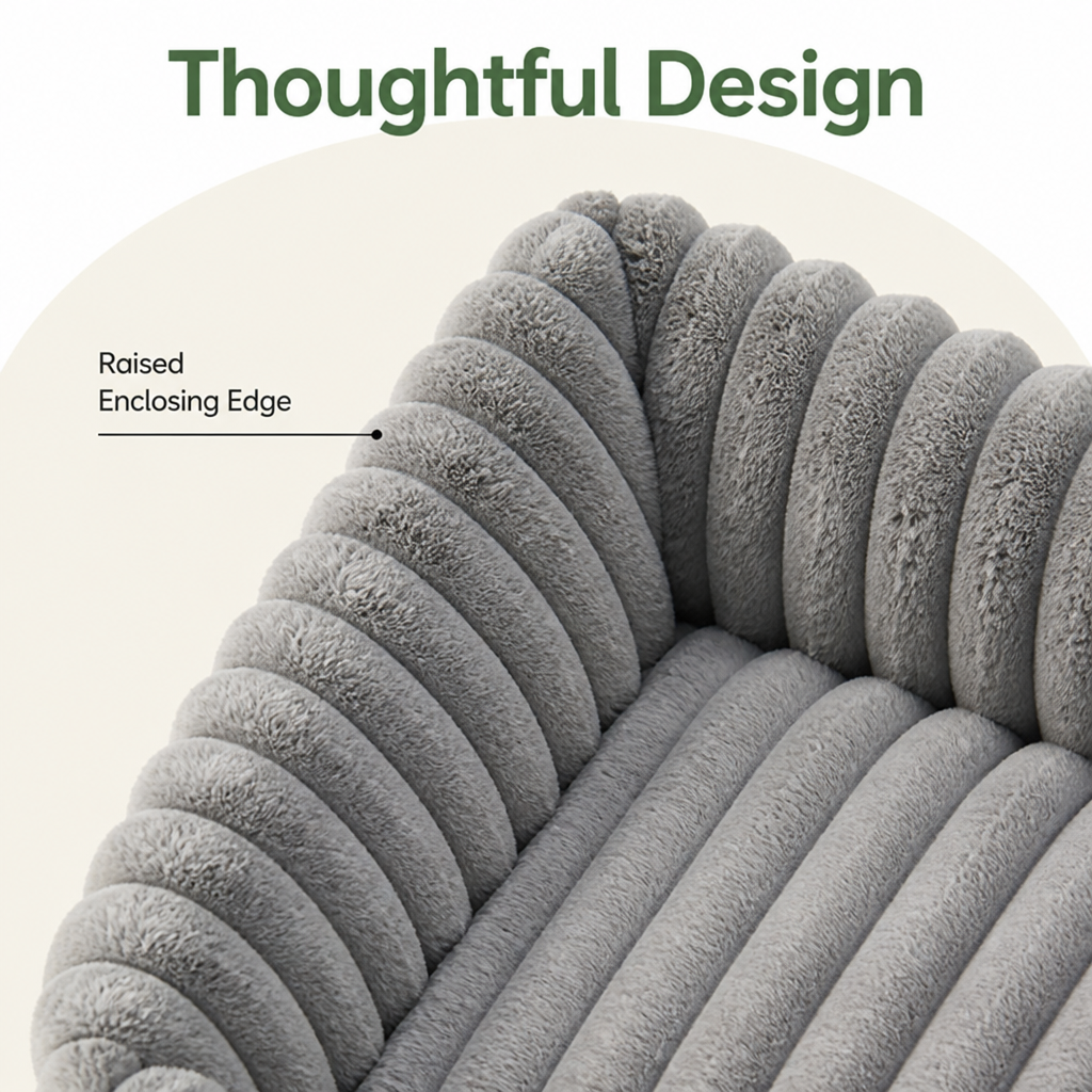 Soft Corduroy Bolster Dog Bed Removable Cover