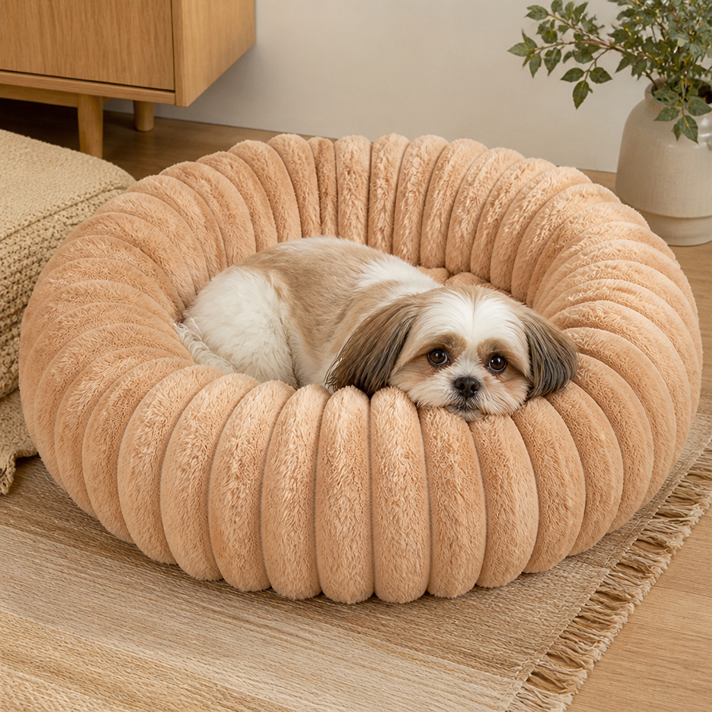 Plush Round Polypropylene Fiber Dog Bed