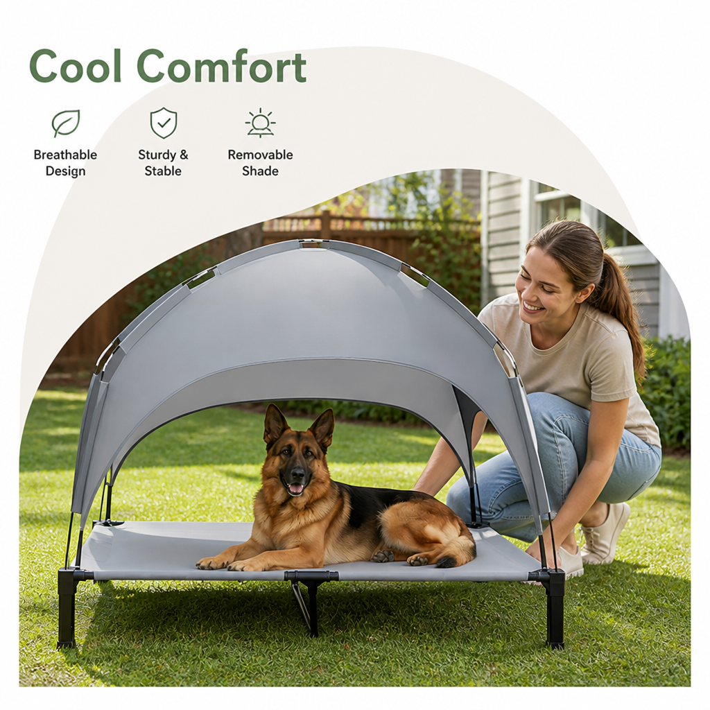 Elevated Cooling Aluminum Outdoor Dog Bed Removable Canopy