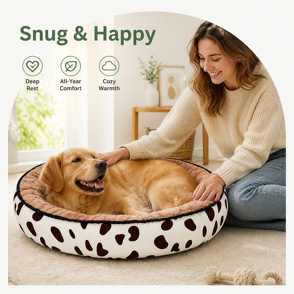 Cozy Plush Oval Pet Bed Removable Cover