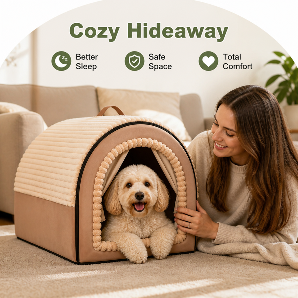 Foldable Washable Non-Slip Polyester Pet Cave Bed