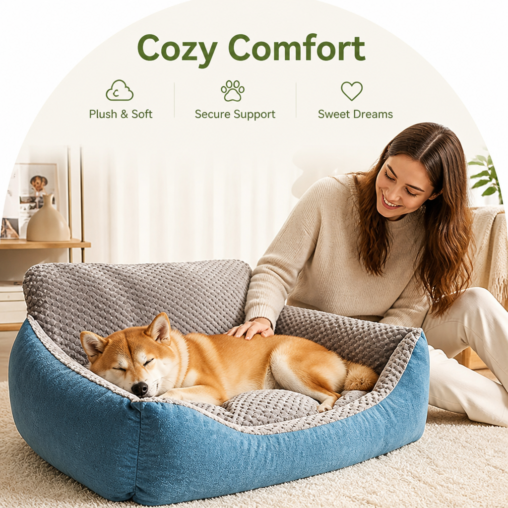 Plush High-Back Thick PP Cotton Pet Sofa Bed Removable Cover