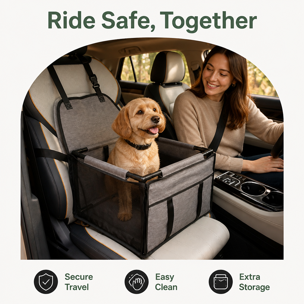 Dog Car Seat Booster with Removable Mat and Safety Belt Black