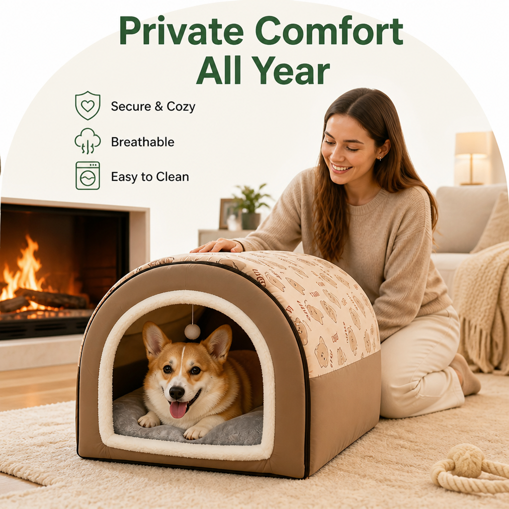 Warm Washable Semi-Enclosed Dog House Removable Cover