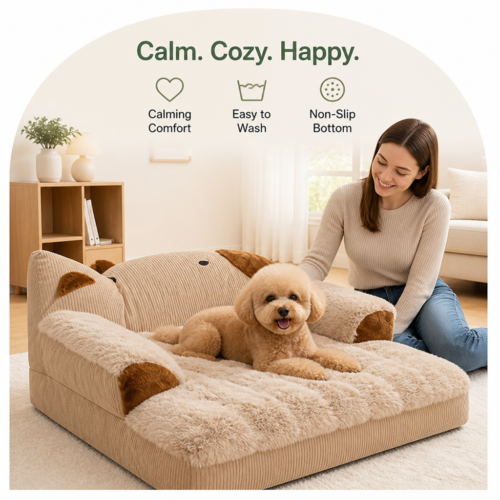 Calming Polyester Non-Slip Pet Sofa Bed Removable Cover