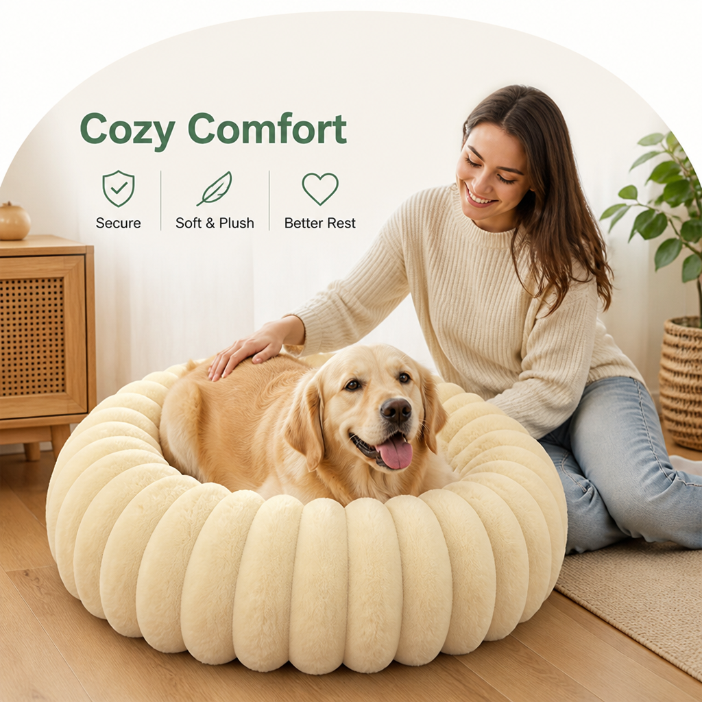 Plush Round Polypropylene Fiber Dog Bed