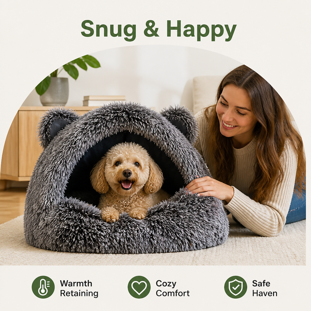 Warm Polyester Fiber Hooded Pet Nest Bed