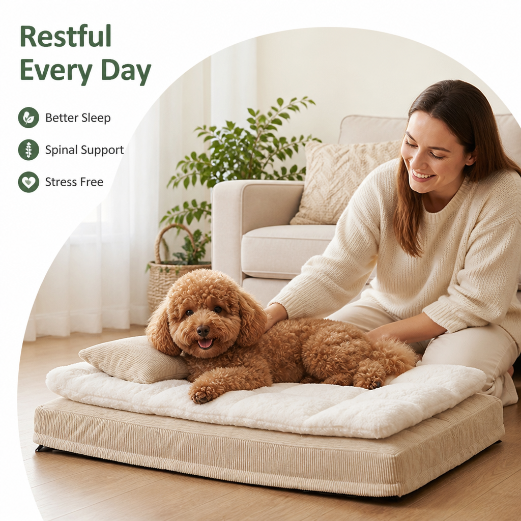 Ergonomic Spinal Support Foam Removable Pillow Dog Bed