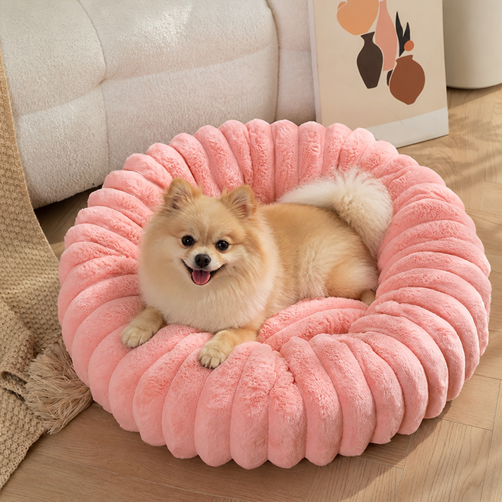 Plush Round Polypropylene Fiber Dog Bed