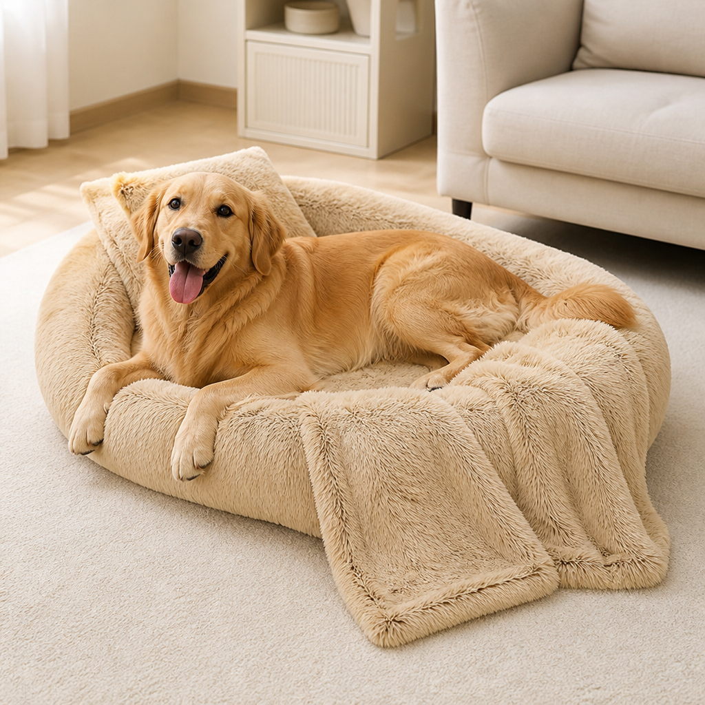 Orthopedic Washable Faux Fur Human Dog Bed Removable Cover