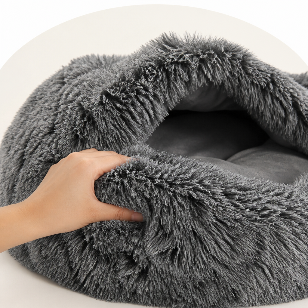 Warm Polyester Fiber Hooded Pet Nest Bed